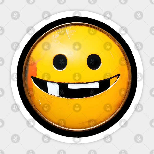 Retro Metal Smiley Face Teeth 01 Sticker by CGI Studios